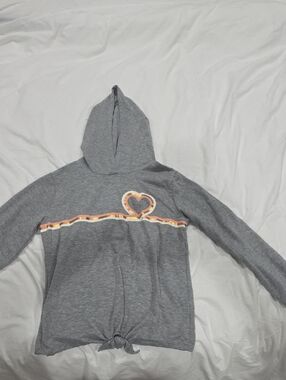Old Navy Gray Hooded Top with Pink and Gold  Heart Stripe